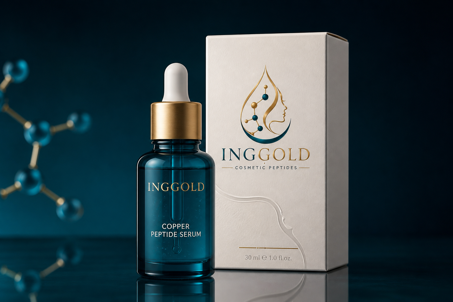 INGGOLD private label copper peptide serum with branded packaging