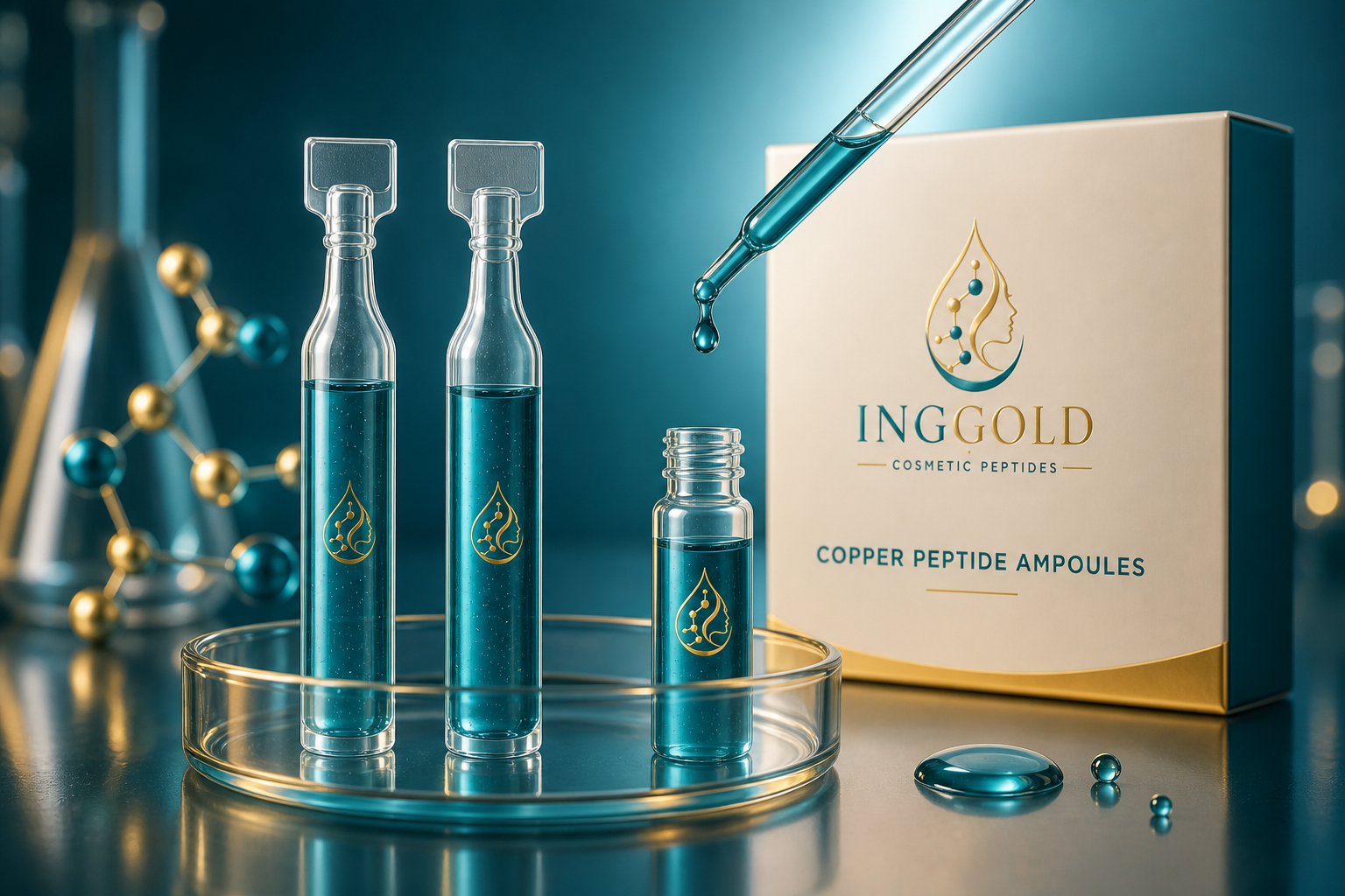 Copper peptide cosmetic ampoule formulation concept with single-dose protection cues