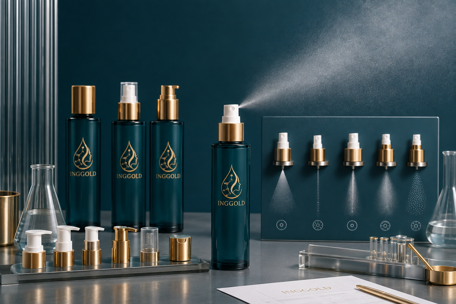 INGGOLD toner bottles and pump options in a spray pattern compatibility check