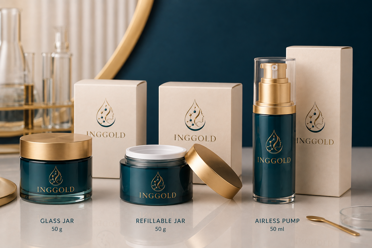 INGGOLD copper peptide face cream jar and airless packaging options