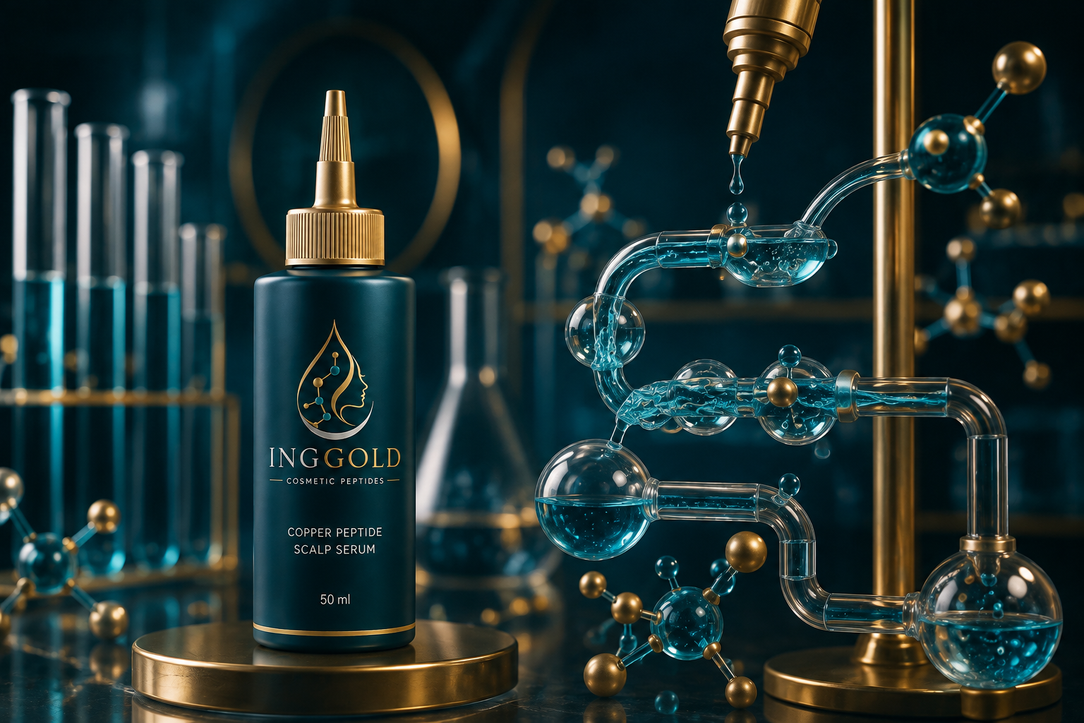 Copper peptide scalp serum formulation concept with targeted delivery visual cues