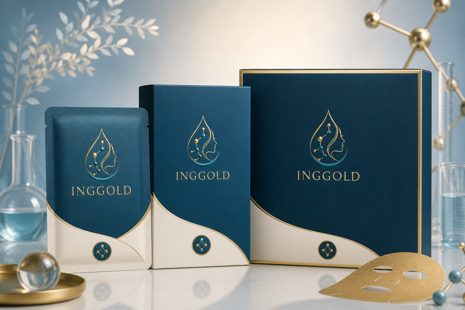 INGGOLD copper peptide sheet mask sachet carton and gift box