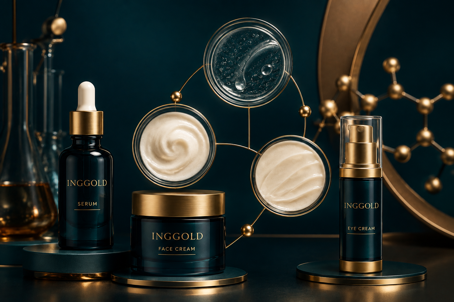 Copper peptide skincare set concept linking complementary product formats